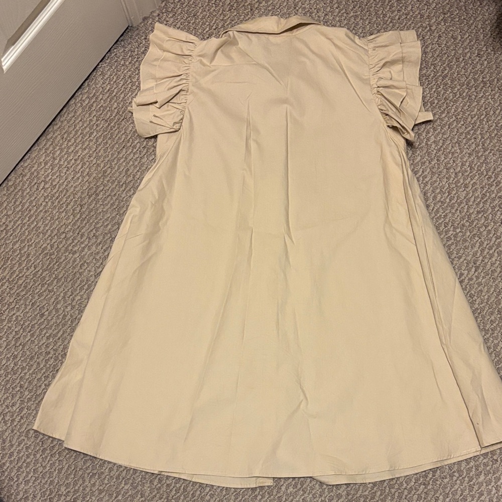 Beige Ruffle Sleeve Button-Down Dress - Picture 7 of 7